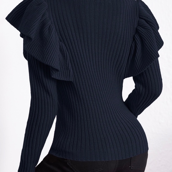 Turtle Neck Ruffle Trim Sweater - Picture 4 of 8